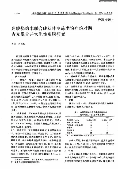 角膜烧灼术联合睫状体冷冻术治疗绝对期青光眼合并大泡性角膜病变