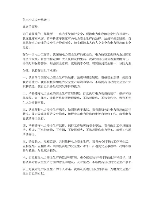 供电个人安全承诺书