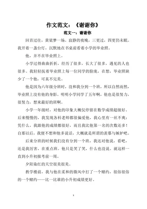 作文范文：《谢谢你》