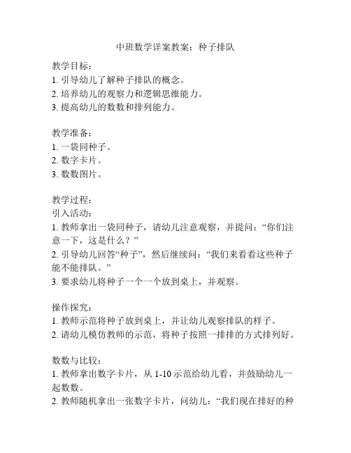 中班数学详案教案：种子排队