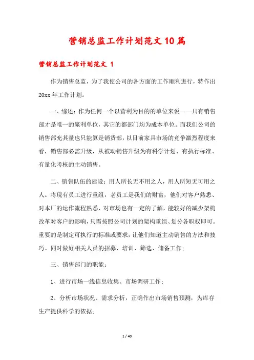 营销总监工作计划范文10篇