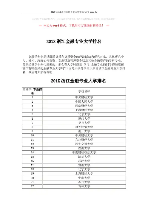 2019-201X浙江金融专业大学排名-范文word版 (4页)