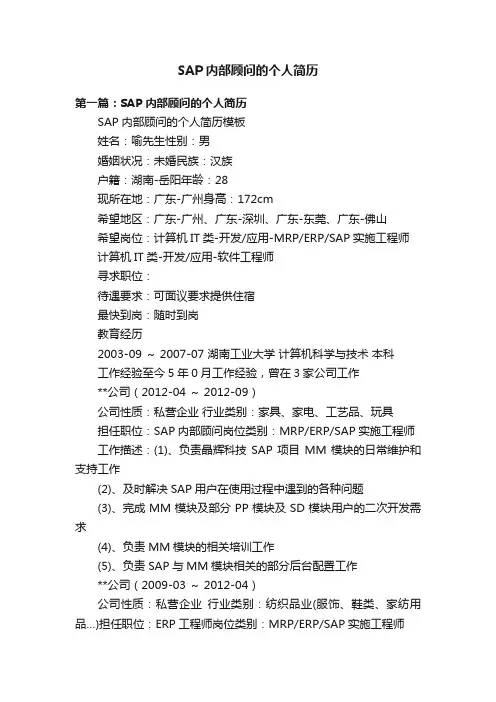 SAP内部顾问的个人简历
