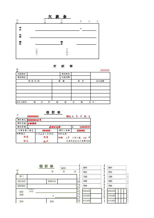 财务会计常用单据模板汇总(借款-欠款)
