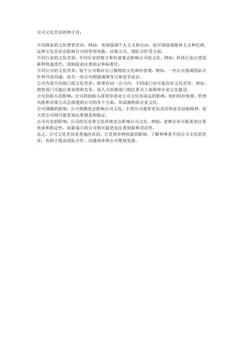公司文化差异的例子