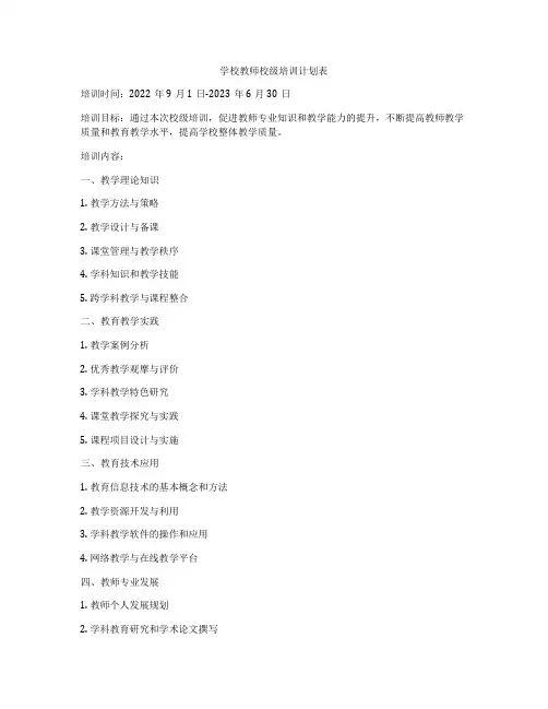 学校教师校级培训计划表