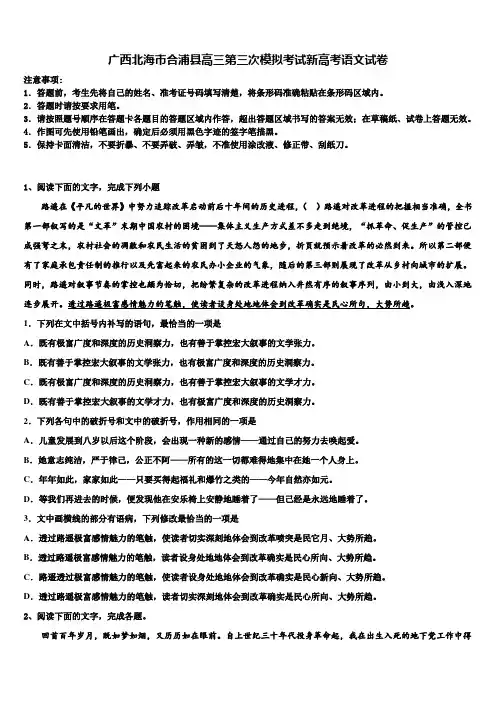广西北海市合浦县高三第三次模拟考试新高考语文试卷及答案解析