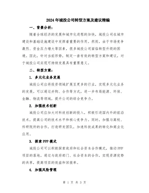 2024年城投公司转型方案及建议精编