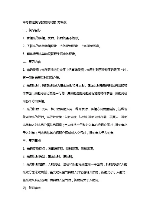 中考物理复习教案光现象 苏科版