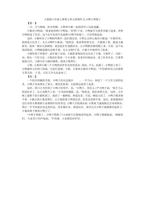 人教版六年级上册第七单元看图作文-小鸭子得救了