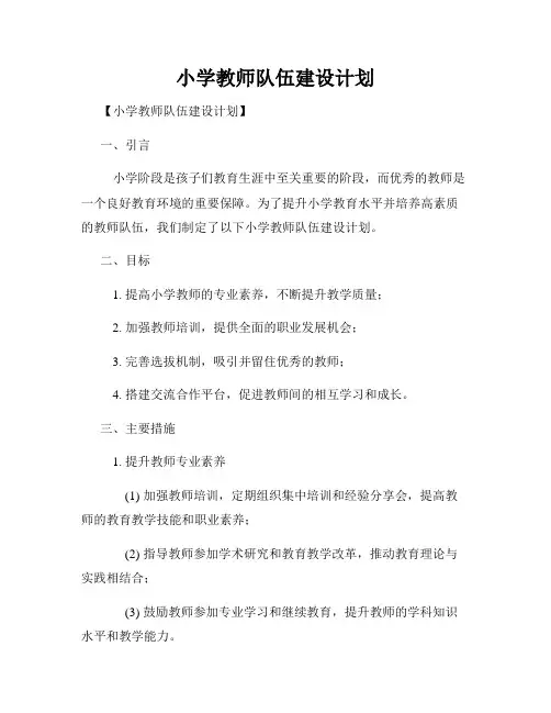 小学教师队伍建设计划