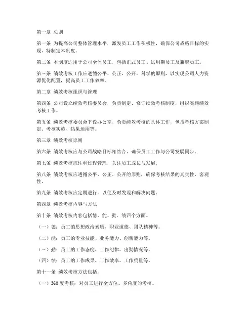 公司员工绩效考核管理制度试行版