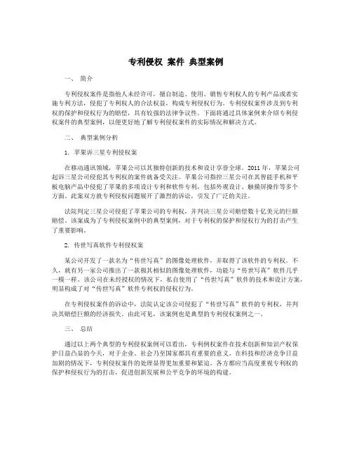 专利侵权 案件 典型案例