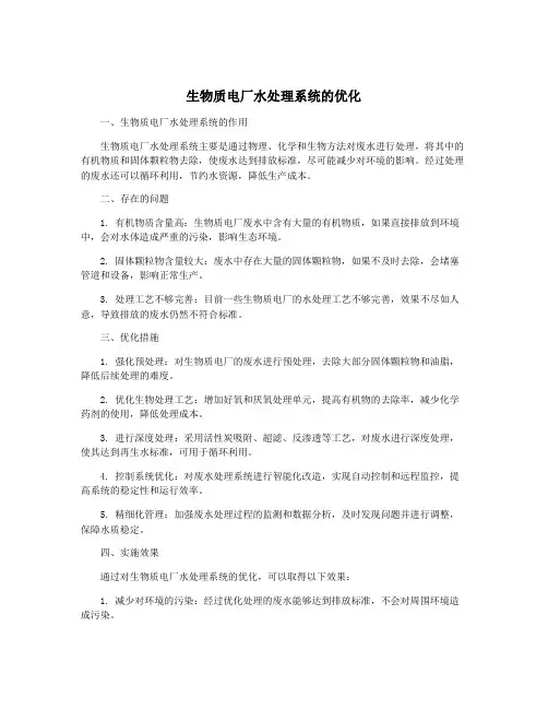 生物质电厂水处理系统的优化