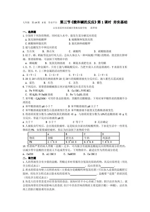 第三节《酸和碱的反应》第1课时