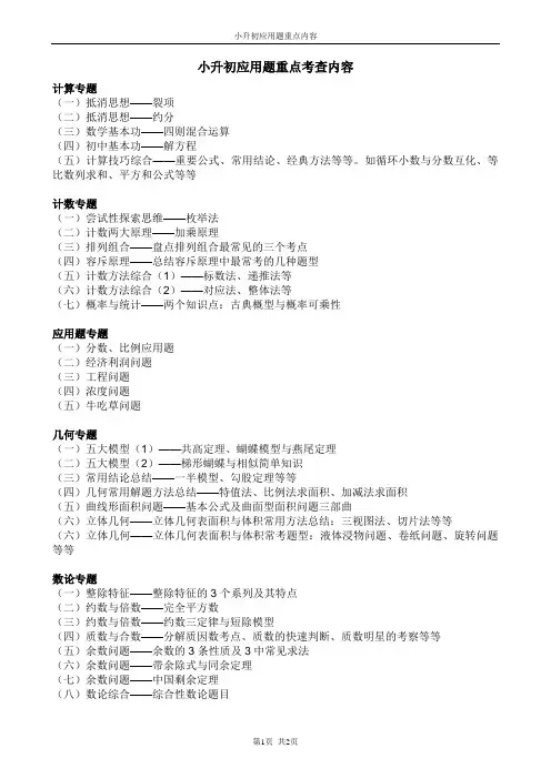 (完整版)小升初应用题重点考查内容