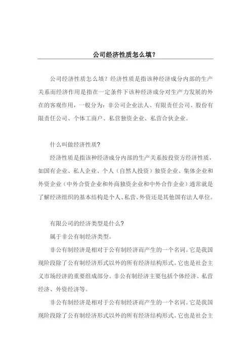 公司经济性质怎么填？
