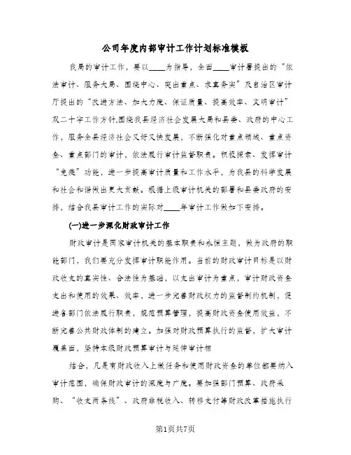 公司年度内部审计工作计划标准模板（3篇）