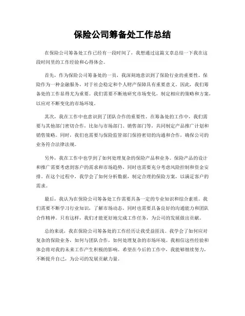 保险公司筹备处工作总结