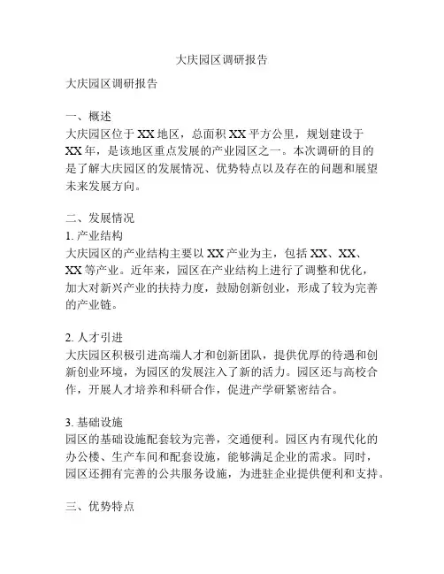 大庆园区调研报告
