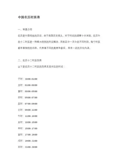 中国农历时辰表