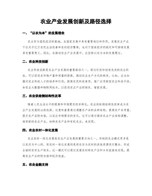农业产业发展创新及路径选择