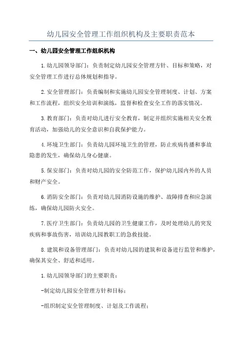 幼儿园安全管理工作组织机构及主要职责范本