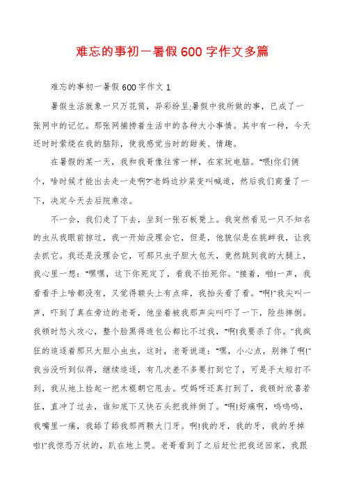 难忘的事初一暑假600字作文多篇