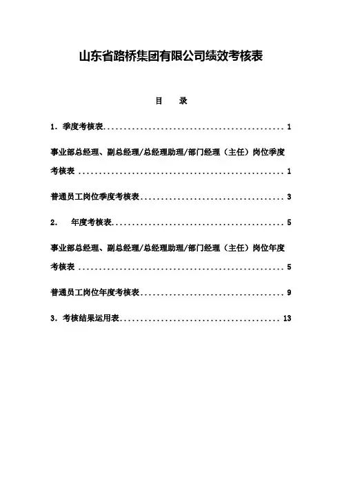 事业部总经理及以下岗位绩效考核表