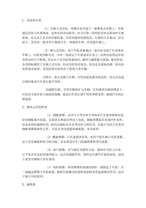 汽车悬挂分类及特点