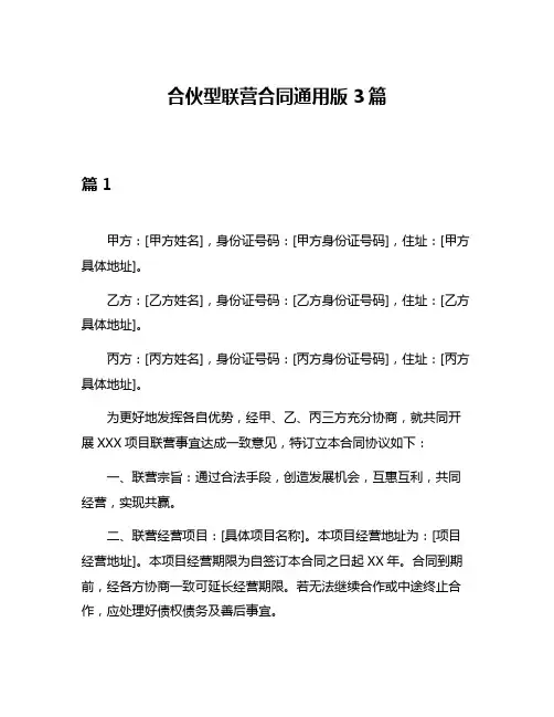 合伙型联营合同通用版3篇