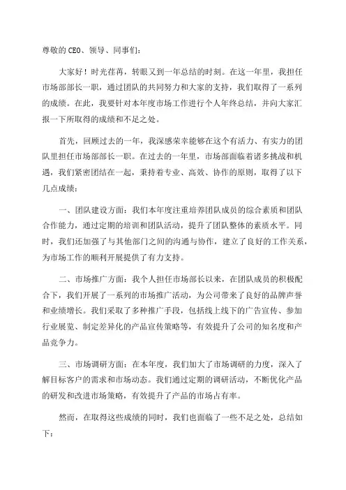 市场部部长个人年终总结