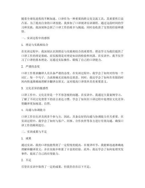 口译视译实训报告心得感悟