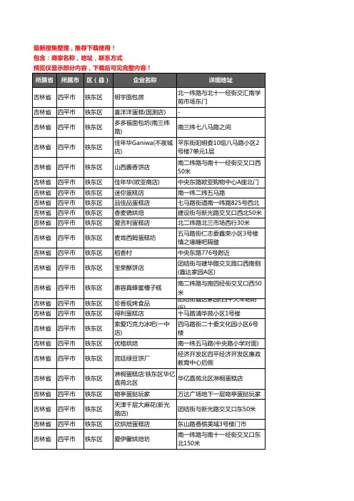新版吉林省四平市铁东区蛋糕房企业公司商家户名录单联系方式地址大全63家