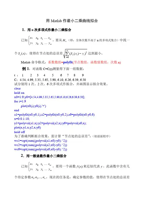 用Matlab作最小二乘曲线拟合