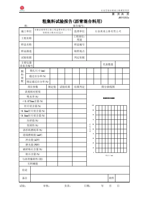 粗集料试验报告(沥青混凝土用)(JB010202a)
