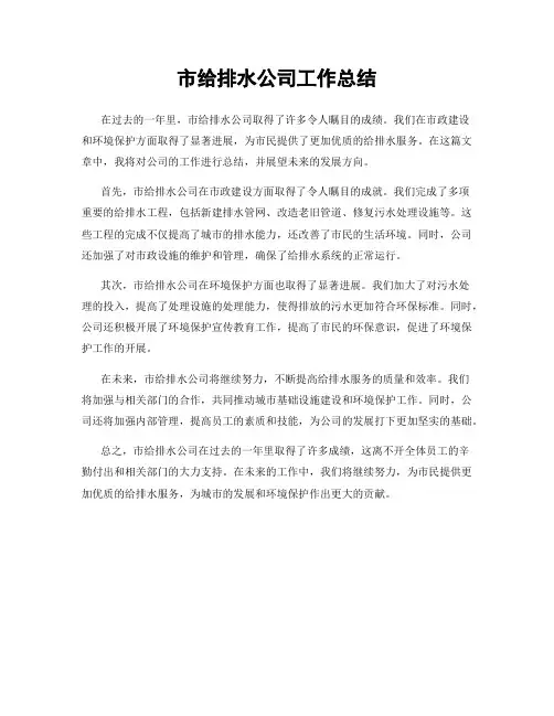 市给排水公司工作总结