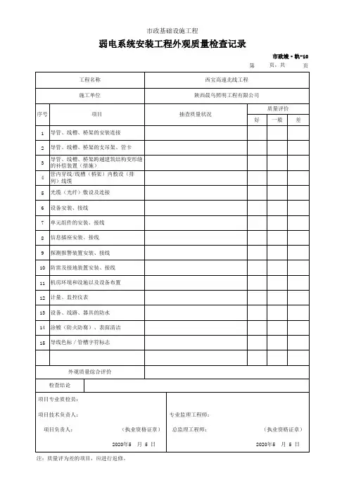 弱电系统安装工程外观质量检查记录