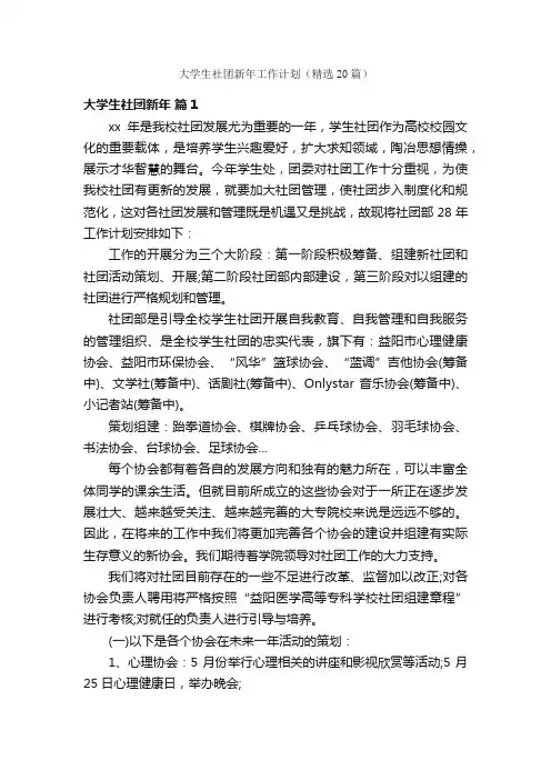 大学生社团新年工作计划（精选20篇）