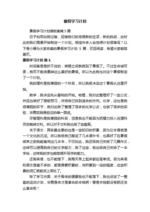 暑假学习计划模板集锦5篇