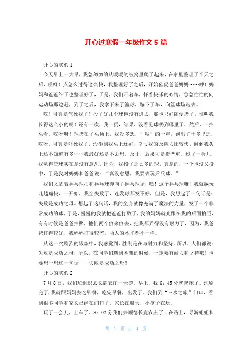 开心过寒假一年级作文5篇