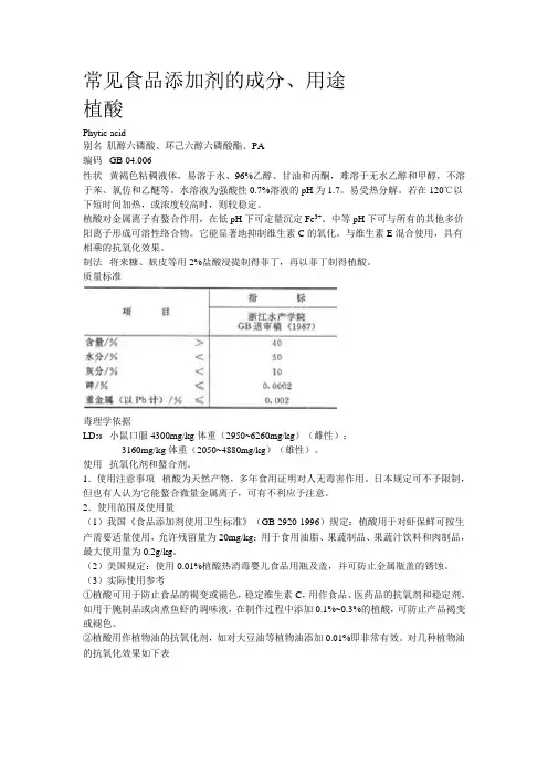 各种食品添加剂的用途和成分