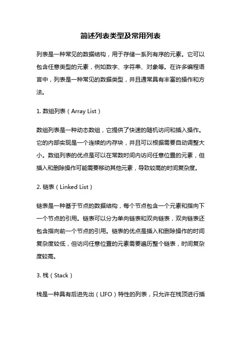 简述列表类型及常用列表