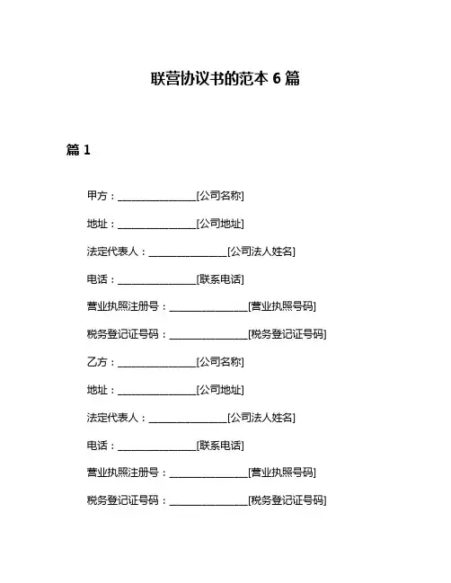 联营协议书的范本6篇