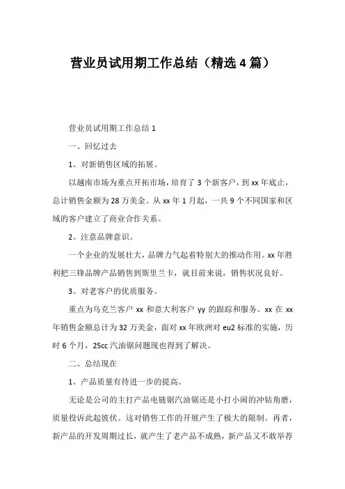 营业员试用期工作总结(精选4篇)