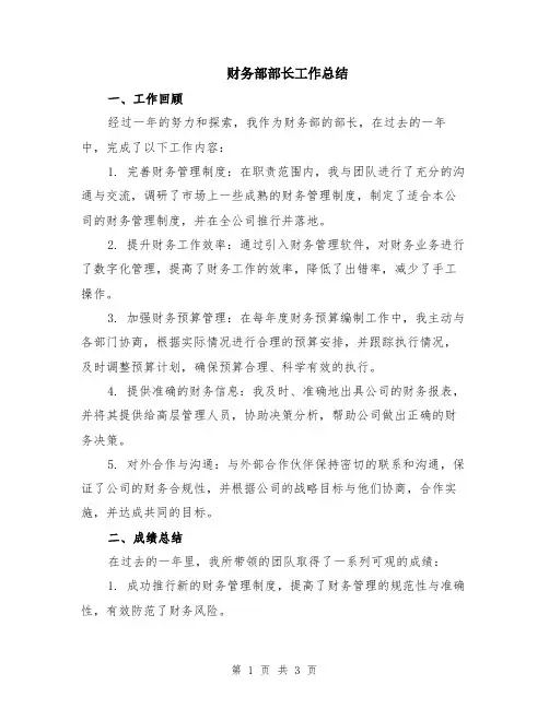 财务部部长工作总结