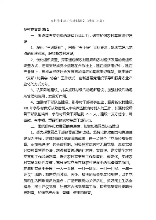 乡村党支部工作计划范文（精选19篇）