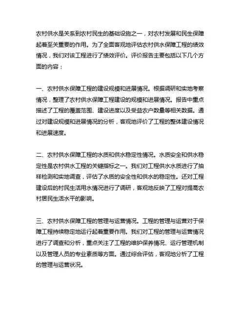 农村供水保障工程绩效评价报告