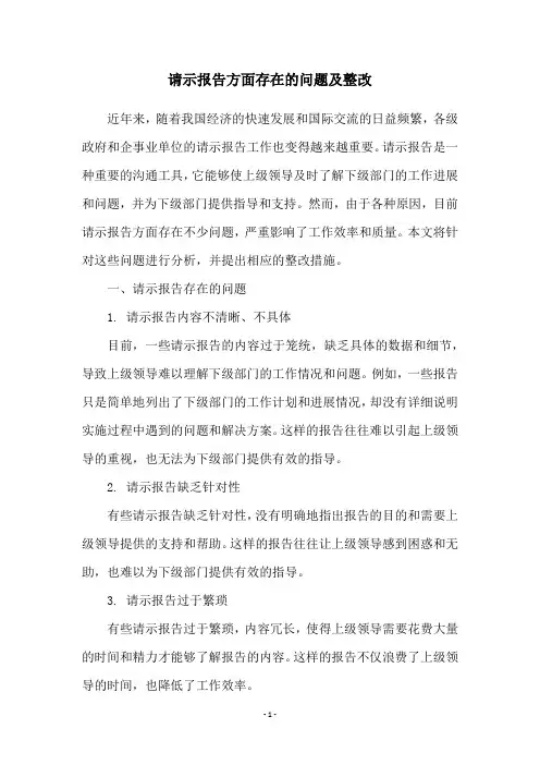 请示报告方面存在的问题及整改