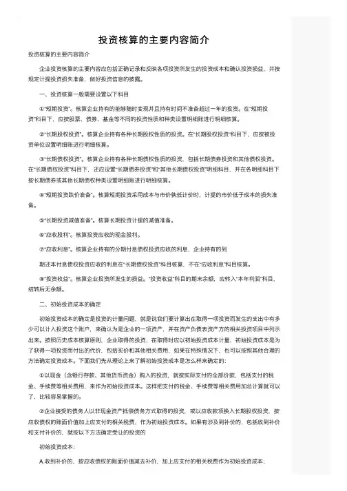 投资核算的主要内容简介